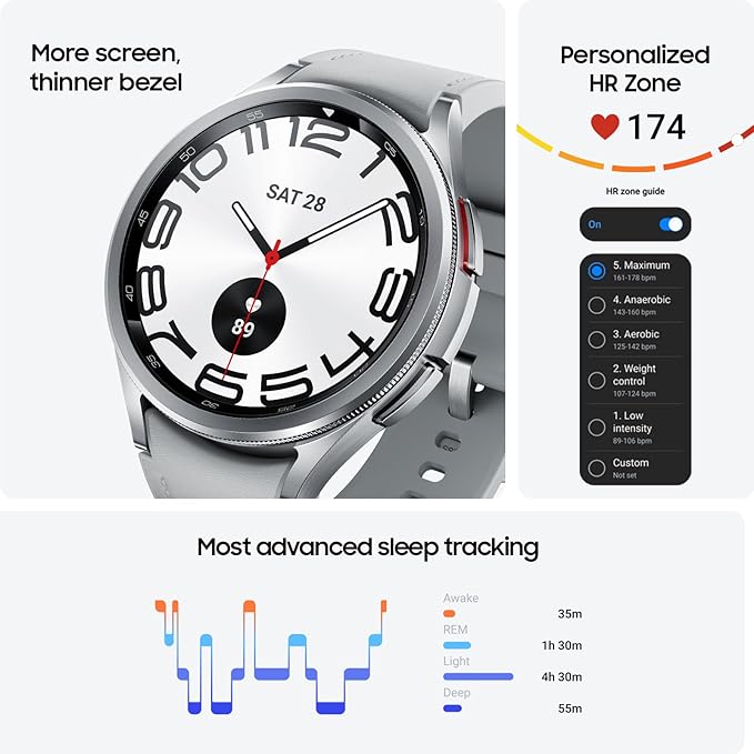 Watch6 Classic 40mm Bluetooth Smartwatch – Rotating Bezel, Personalized Heart Rate Zones, Advanced Sleep Coaching, Always-On Heart Monitor, BIA Sensor, Find My Phone, Large Display, Water & Dust Resistant, IMPORTED + FREE AIRPODS